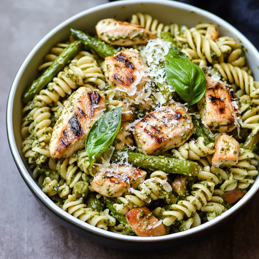 Grilled Chicken and Asparagus Pesto Pasta