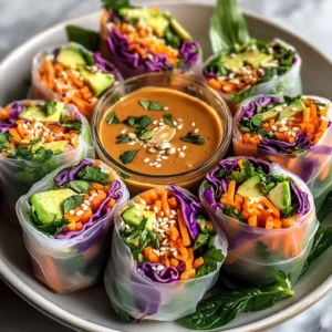 Rainbow Veggie Rice Paper Rolls with Peanut Sauce