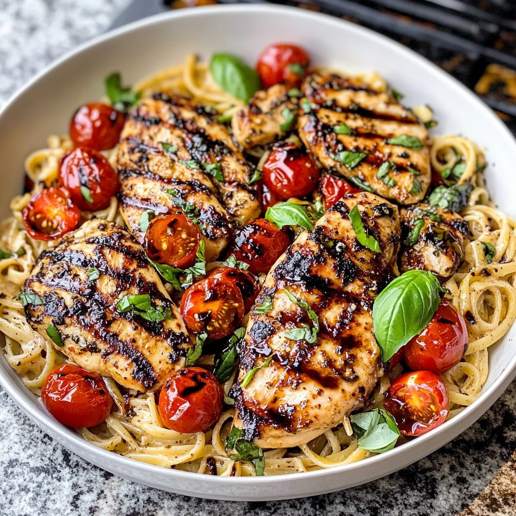 Tomato Basil Pasta with Balsamic Grilled Chicken