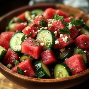 Watermelon Cucumber Mint Salad